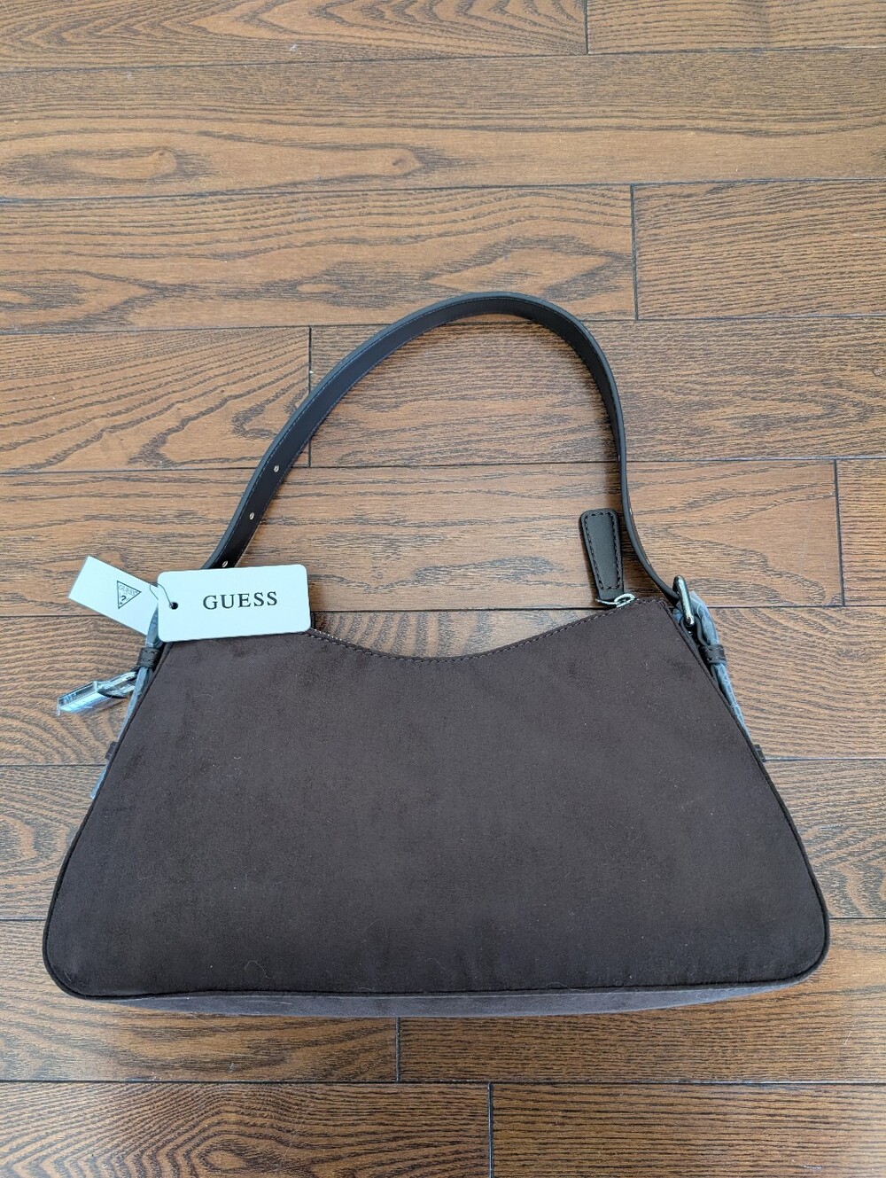 GUESS Chocolate Brown Faux Suede Shoulder Bag - Picture 2 of 8